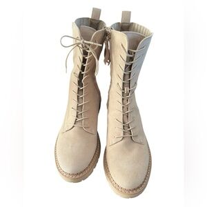 SAM EDELMAN Lex BOOT Lace SESAME Combat LEATHER Military SUEDE